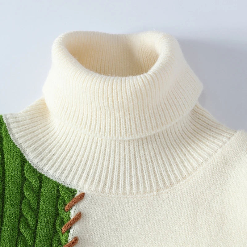 Men's Knit Turtleneck Patchwork Sweater