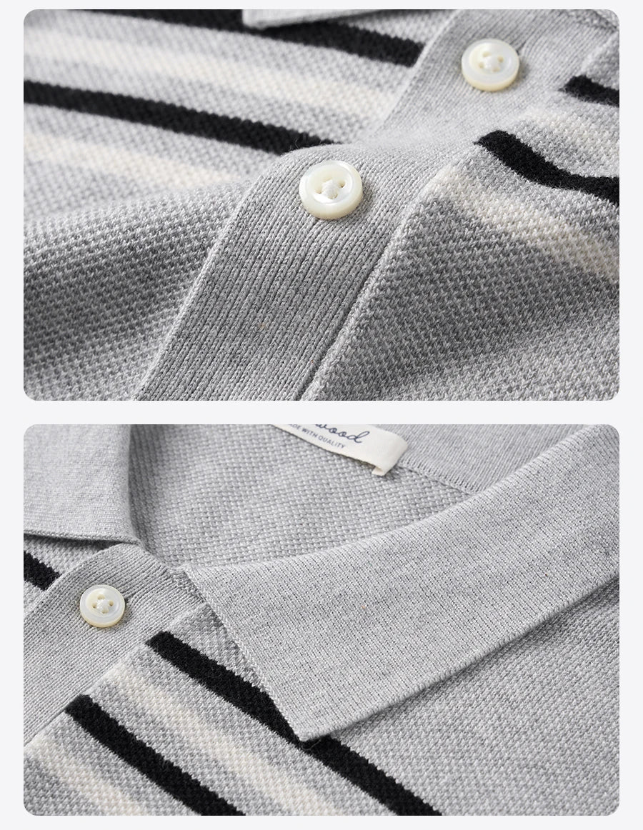 Men's Oversized Soft Knitted Polo Shirt - Striped Design Plus Size