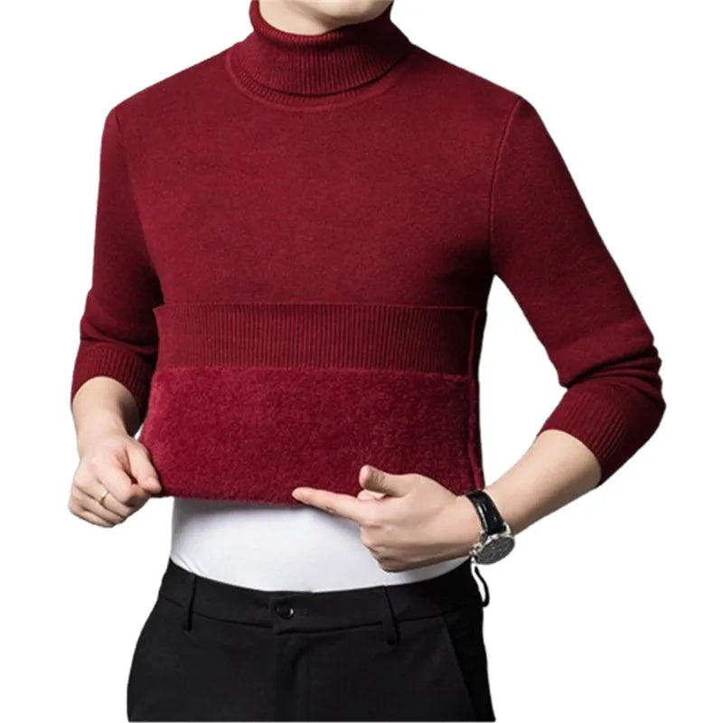 Winter Fleece Turtleneck Sweater - Warm Slim Fit Knit Pullover