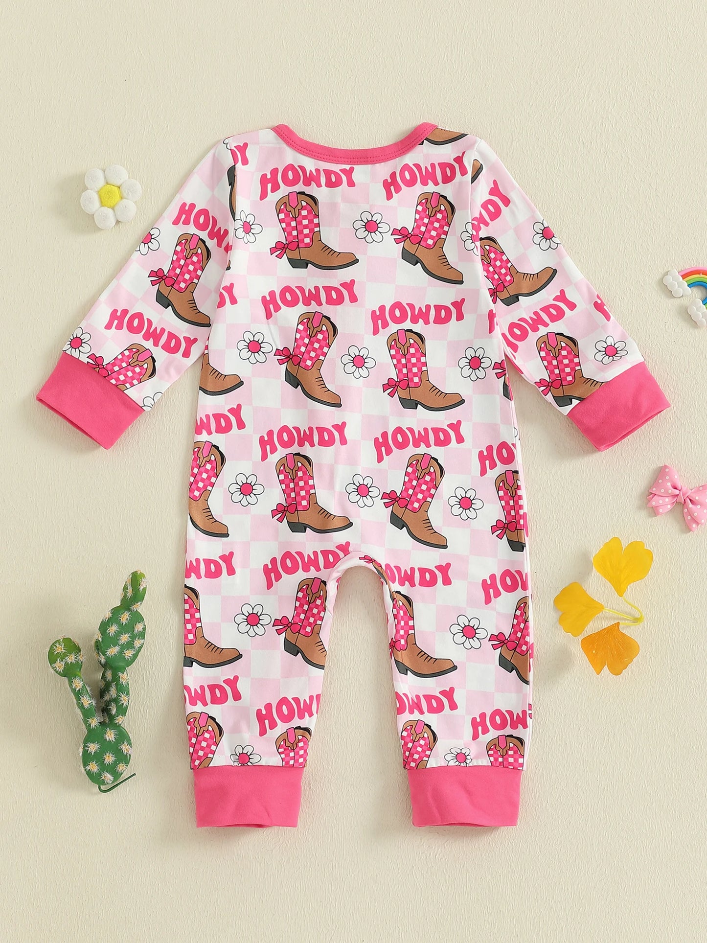 Western Baby Romper with Boot Print (0-18M)