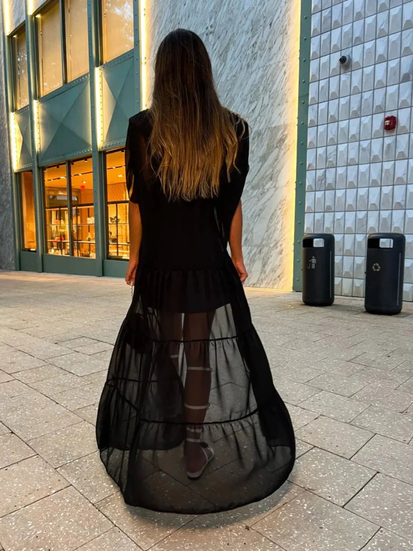 Women's Short Sleeve Shadow  Semi-sheer Cape Dress