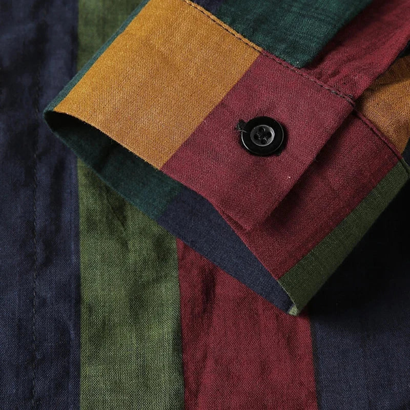 Men's Striped Cotton Shirt - Long Sleeve Turn Down Collar Casual Shirt