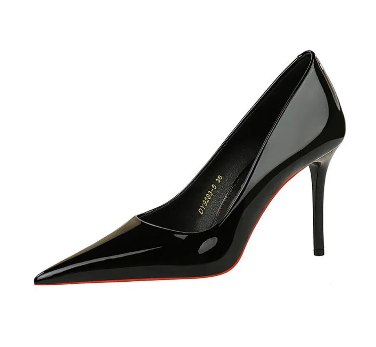 Patent Leather Stiletto Pumps - Pointed Toe High Heels for Special Occasions