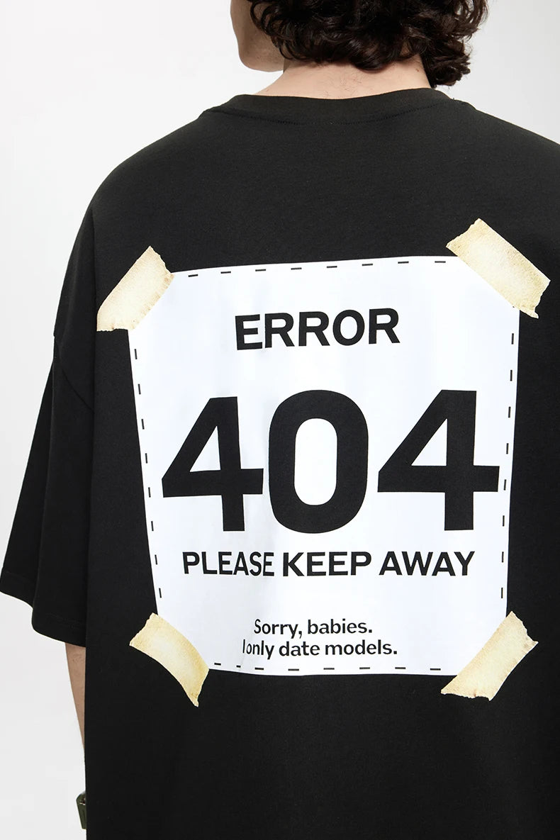 Unisex 404 Print 65G Heavyweight American Street Style Casual Short Sleeve T-Shirt
