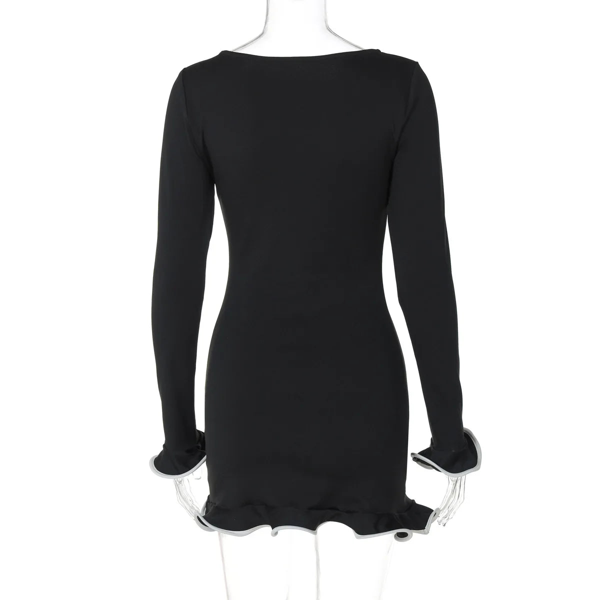 Women's Embellished Trim Mini Long Sleeve Knit Dress