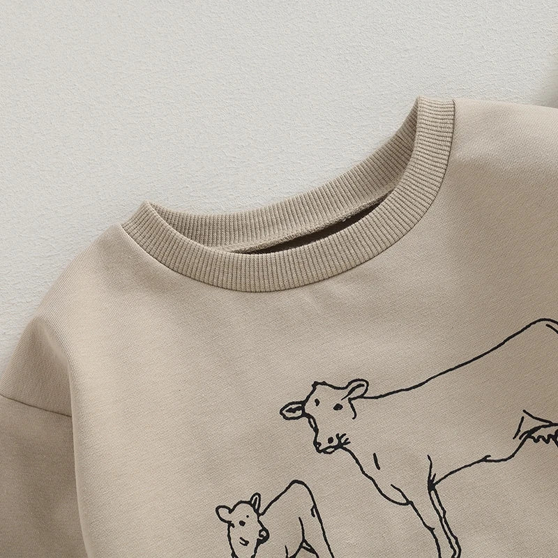 0-4Y Autumn Infant Baby Boys Girls Western T Shirts Cow Cattle Print Long Sleeve Pullover Sweatshirt Top