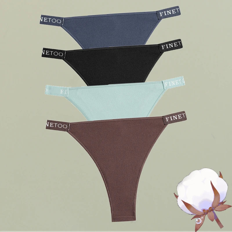 4-Pack Cotton Letter Belt Underwear - Women's Low-Waist Breathable Briefs