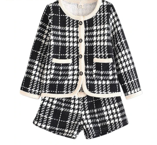 Girl's Long Sleeve Plaid Set - Top and Pant 2pcs Outfit