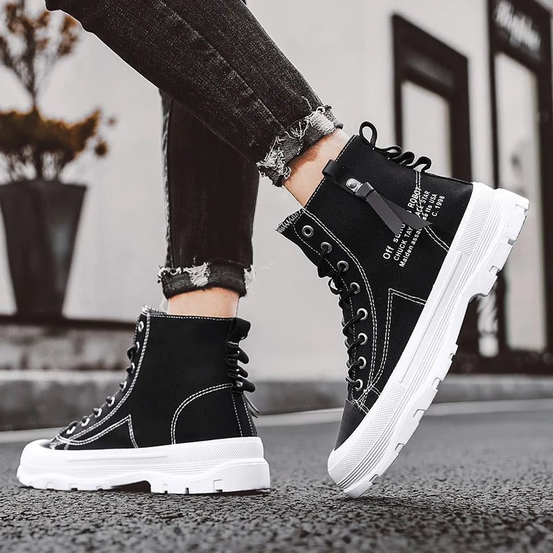 Men's Casual High Top Sneakers Platform  Lace Up Ankle Boots  Comfortable  Canvas Shoes
