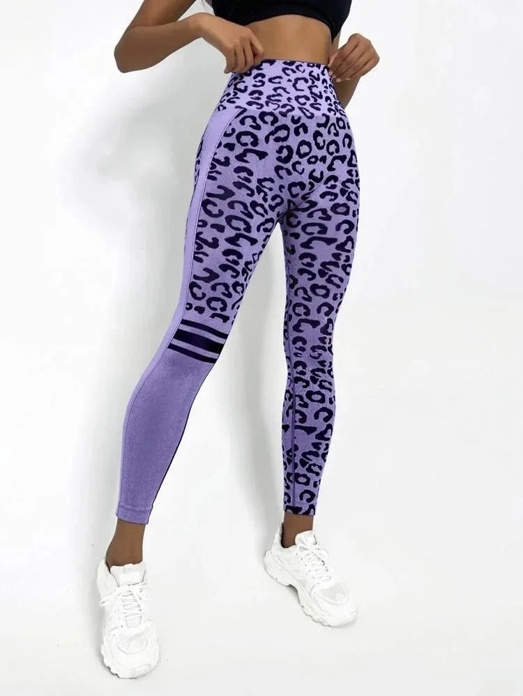 Women Leopard Seamless Yoga Pants High Waist Lifting Hip Tight Running Sports Leggings