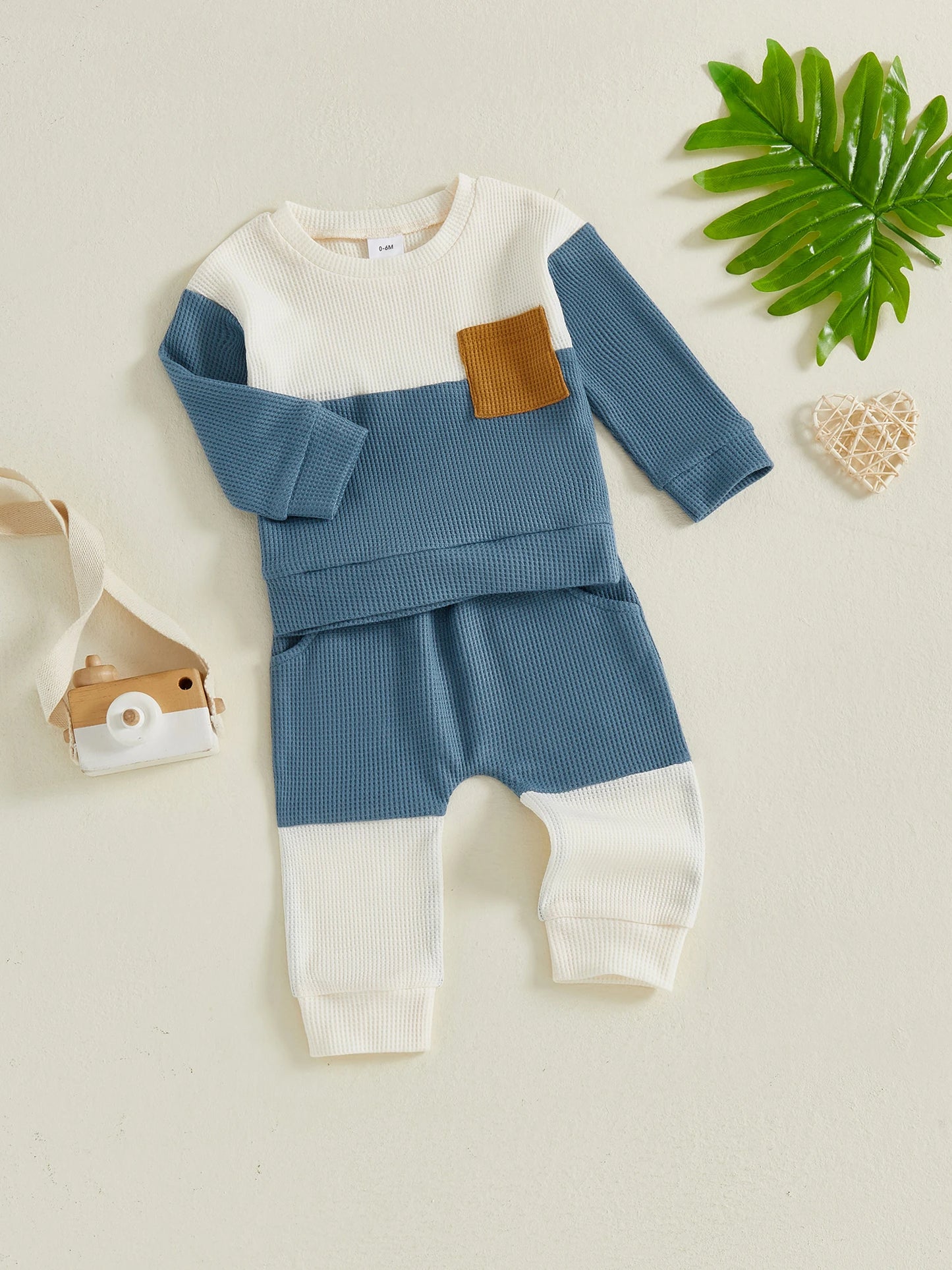 Casual Baby Boys Clothes Set - Long Sleeve Waffle Top & Elastic Waist Pants (0-3Y)
