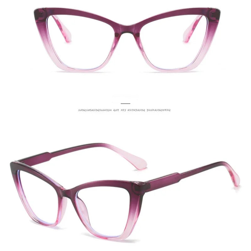 Women's Cat Eye Anti-Blue Light Glasses - Retro Flat Lens Prescription Compatible