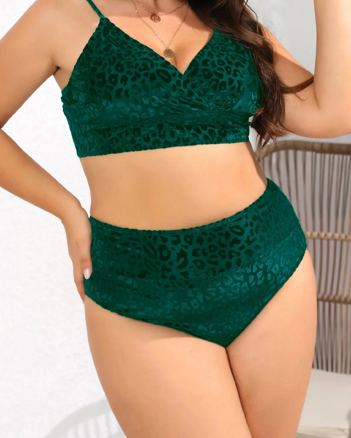Leopard Print Bikini Set - High Waist Two Piece Swimsuit