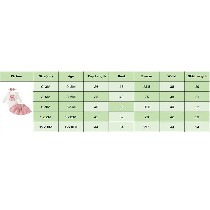 0-18M 3pcs Baby Girls Lovely Clothes Sets Bear Embroidery Long Sleeve Romper Plaid Skirts Headband