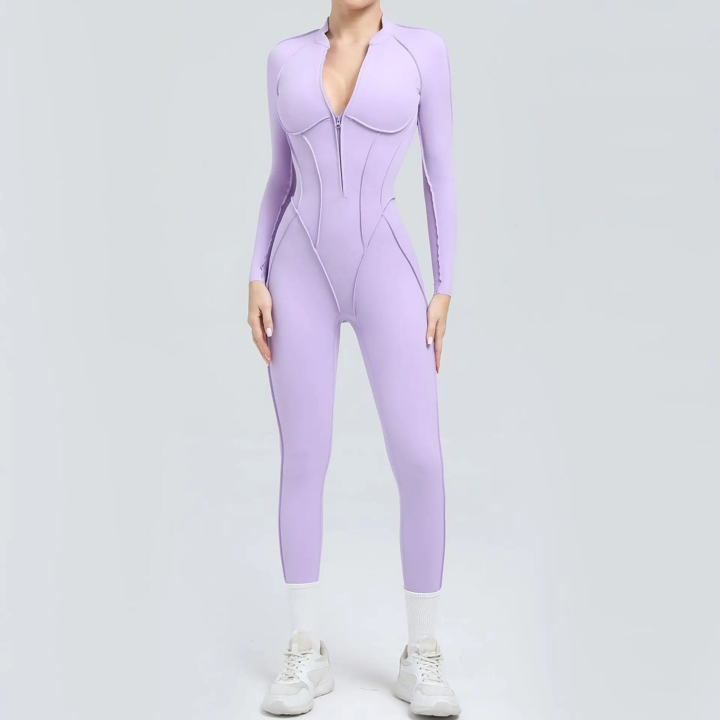 Nylon Jumpsuit - Yoga Fitness Bodysuit with Zipper