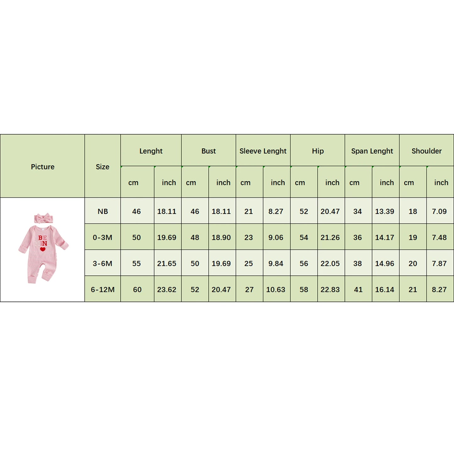 Newborn Baby Romper with Headband - Love Heart Embroidery Stripe Design