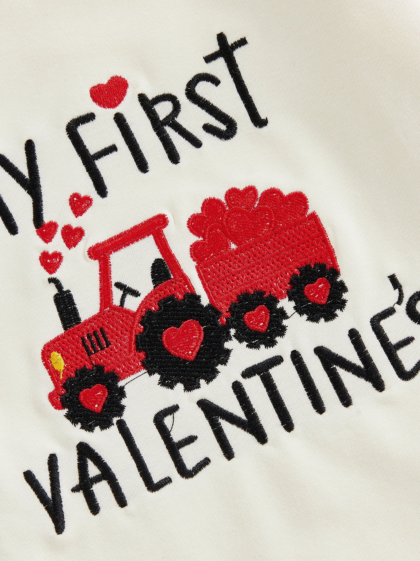 Newborn Baby Boys Valentine's Romper - Love Heart Tractor Embroidery