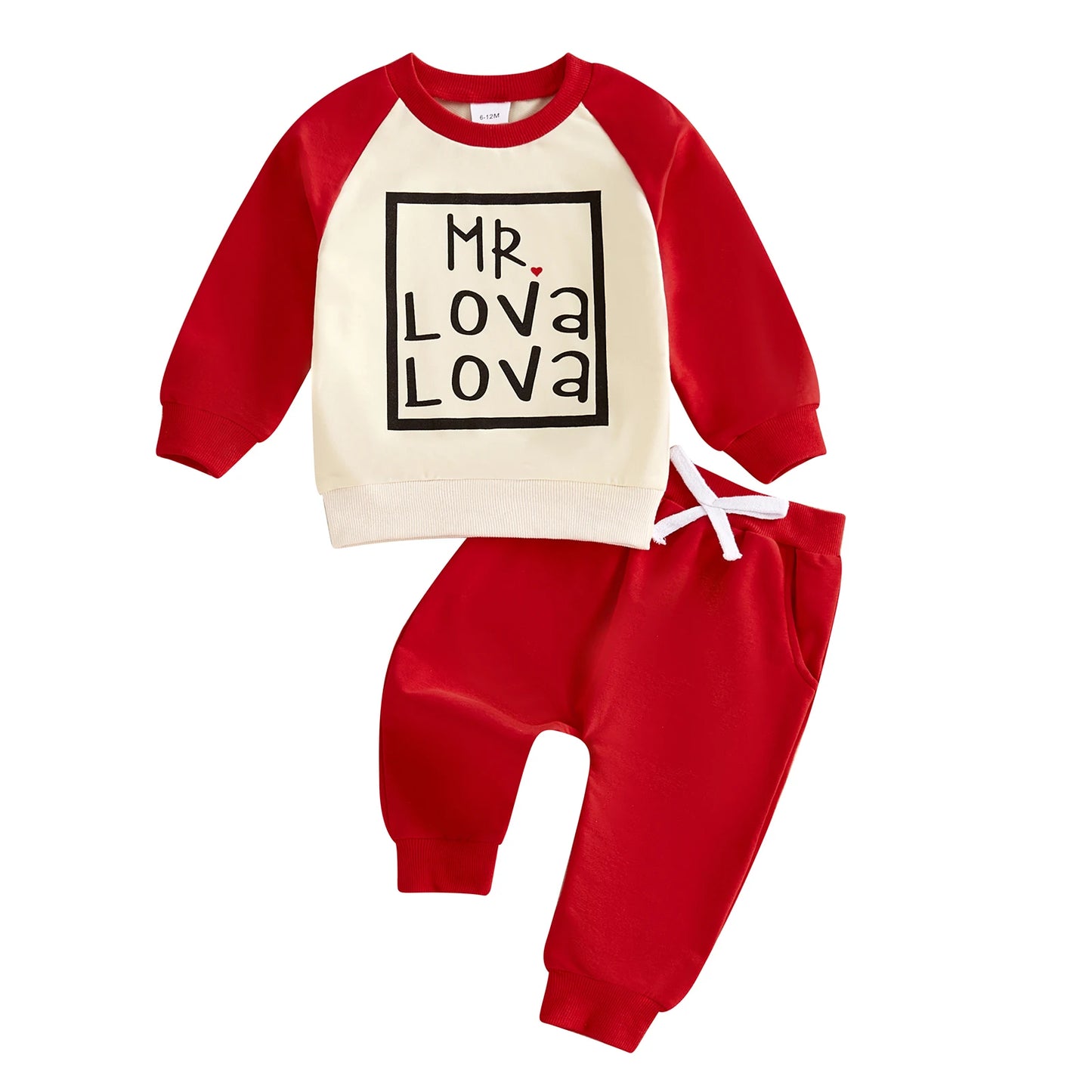 0-3Y Casual Baby Boys Valentines Day Clothes Sets Color Patchwork Letter Print Long Sleeve Sweatshirt Solid Pants