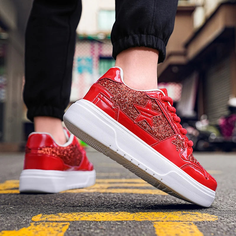 Men's Platform Star Sneakers - Sparkle Tennis Running Trainers