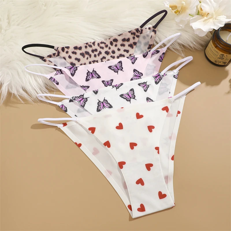 Women's Seamless Silk Underwear 3-Piece Set - Leopard Print Low-Waist Briefs