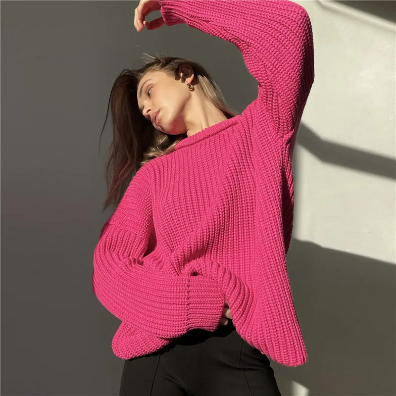 Women's Knitted Jersey Sweater - Long Sleeve Pullover Sweater