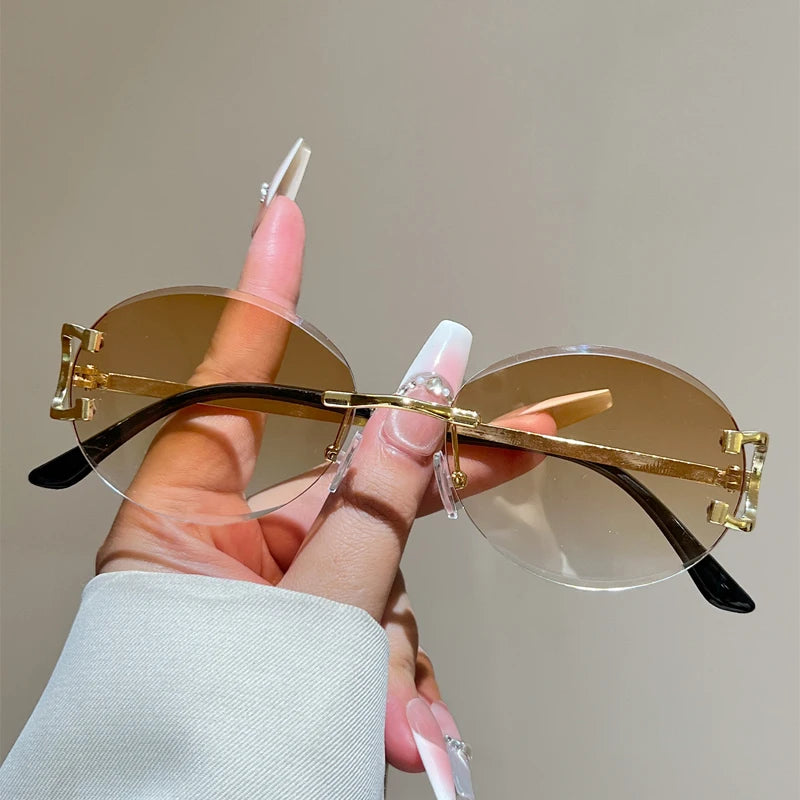 Rimless Oval Sunglasses – Vintage Gradient Unisex