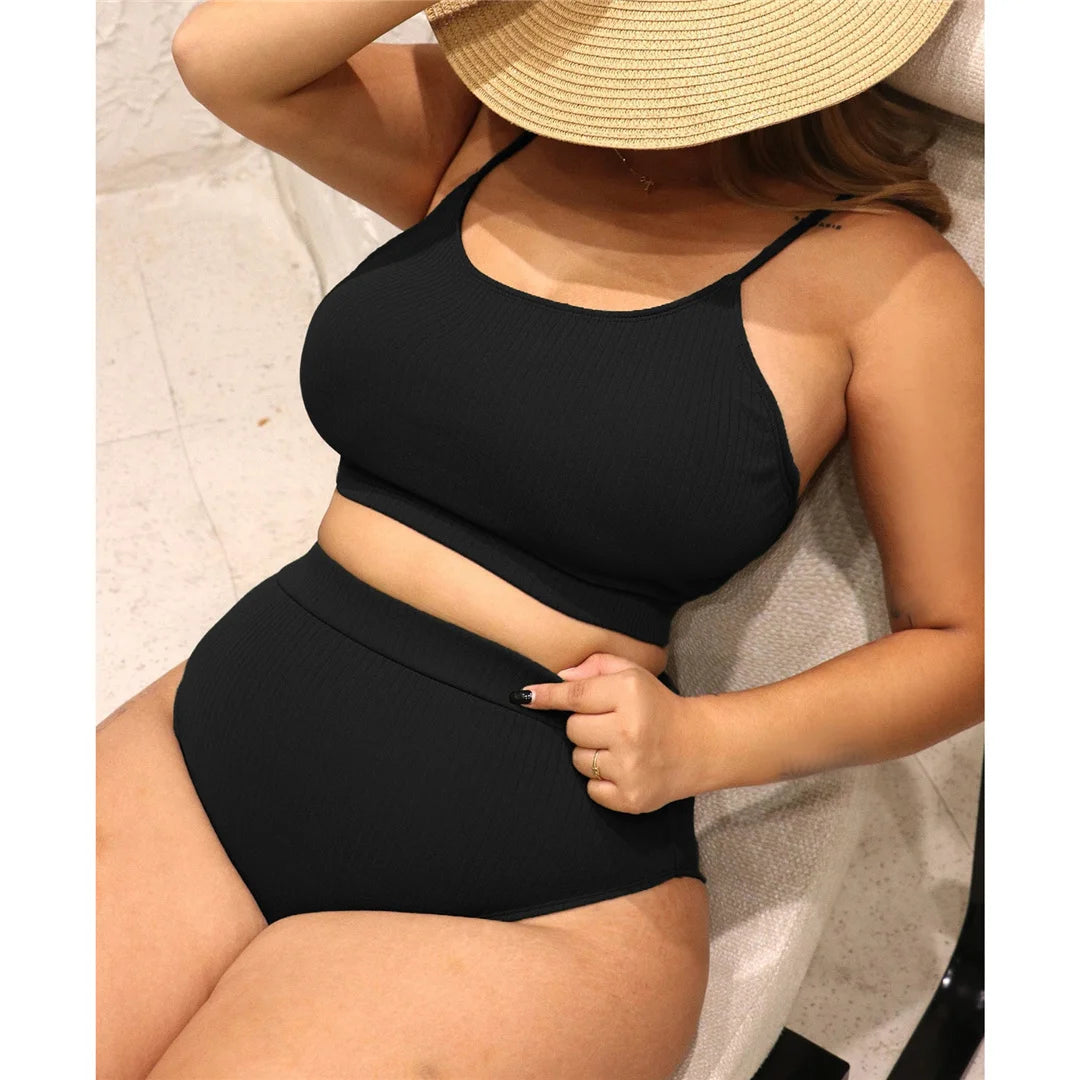 Ribbed Bikini Set - High Waist Two Piece Swimsuit