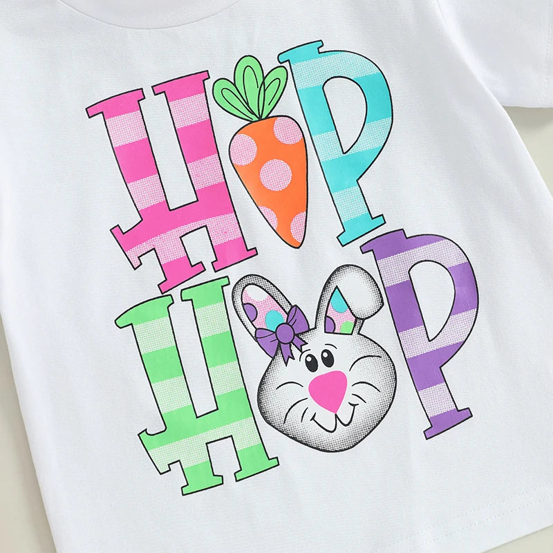 0-6Y Summer Kids Boys Girls Easter T Shirt Rabbit Letter Print Short Sleeve Pullover Top