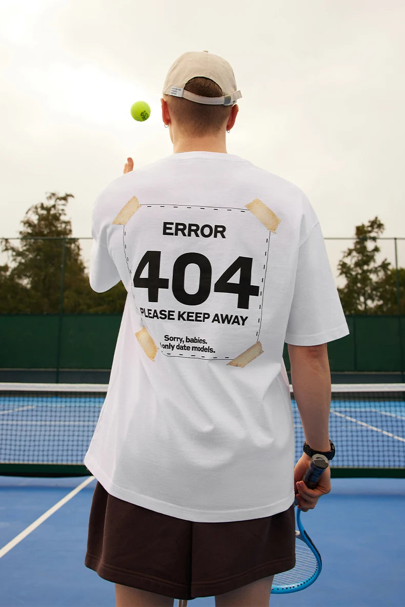Unisex 404 Print 65G Heavyweight American Street Style Casual Short Sleeve T-Shirt