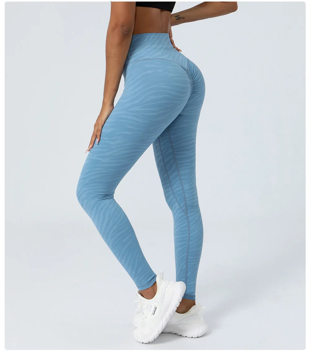 Women's High Waist Yoga Pants Buttery Soft Zebra Stripe Printed Sports Leggings Breathable Workout Running Tights Sportswear