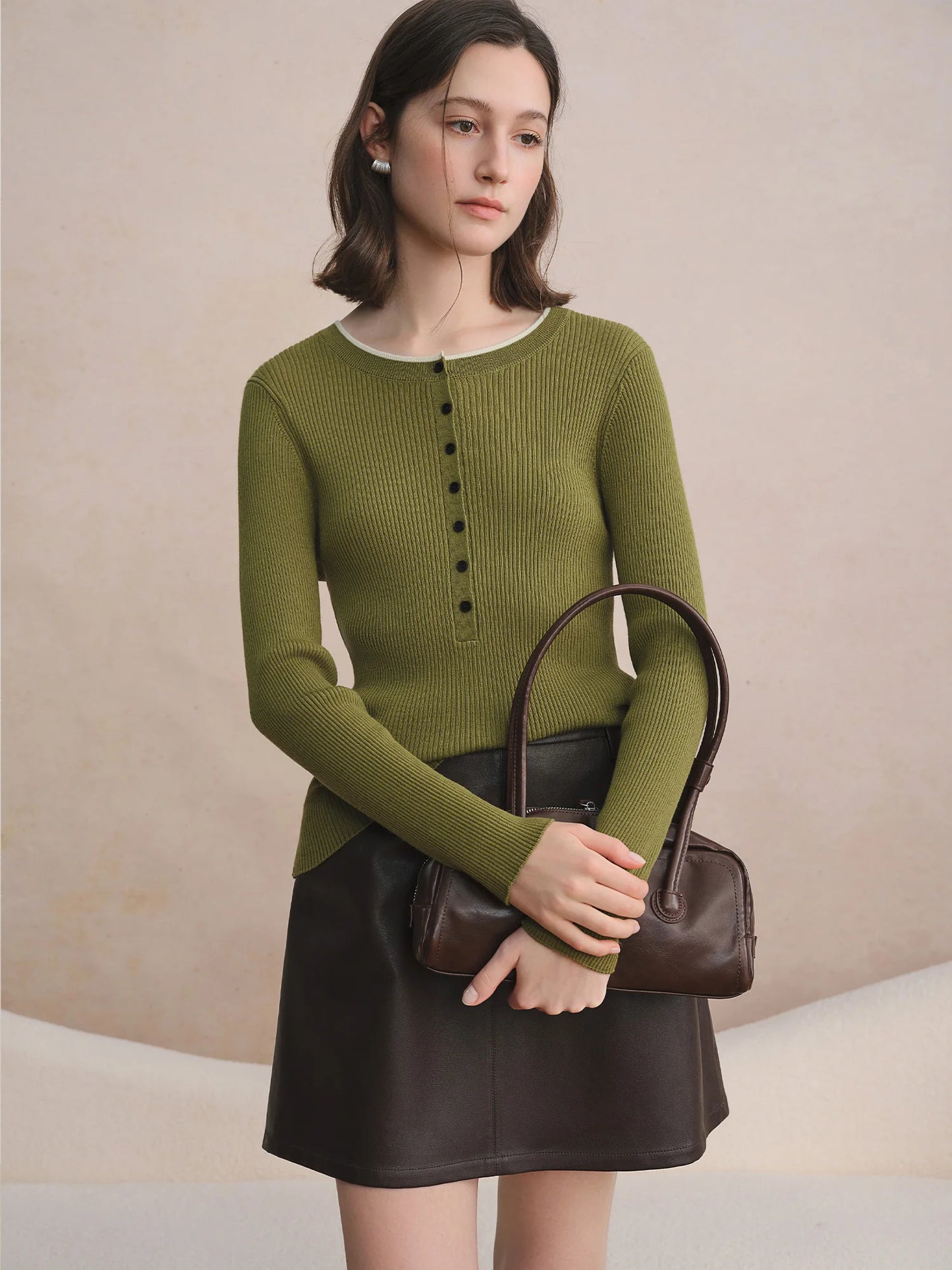 Merino Wool Ribbed Knit Sweater