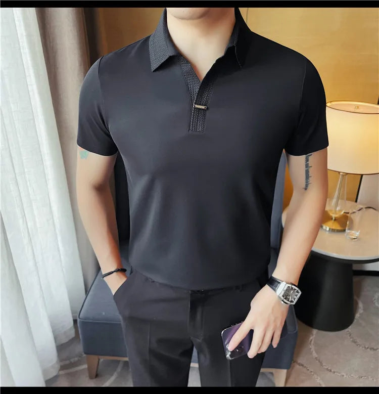 Men's Summer Slim Fit Casual Short Sleeve Style Turn Down Collar Polo Shirt
