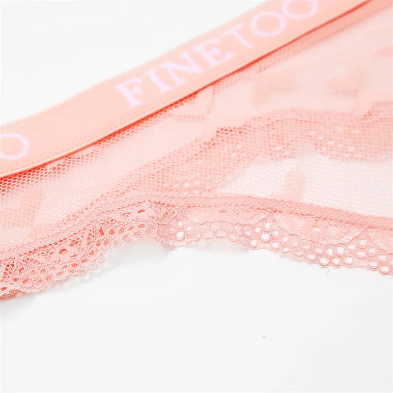 4Pcs Women's Lace Bikini Low-waist Letter Print Underwear G-String Transparent Breathable Thongs