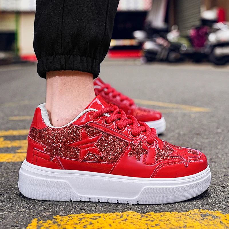 Men's Platform Star Sneakers - Sparkle Tennis Running Trainers