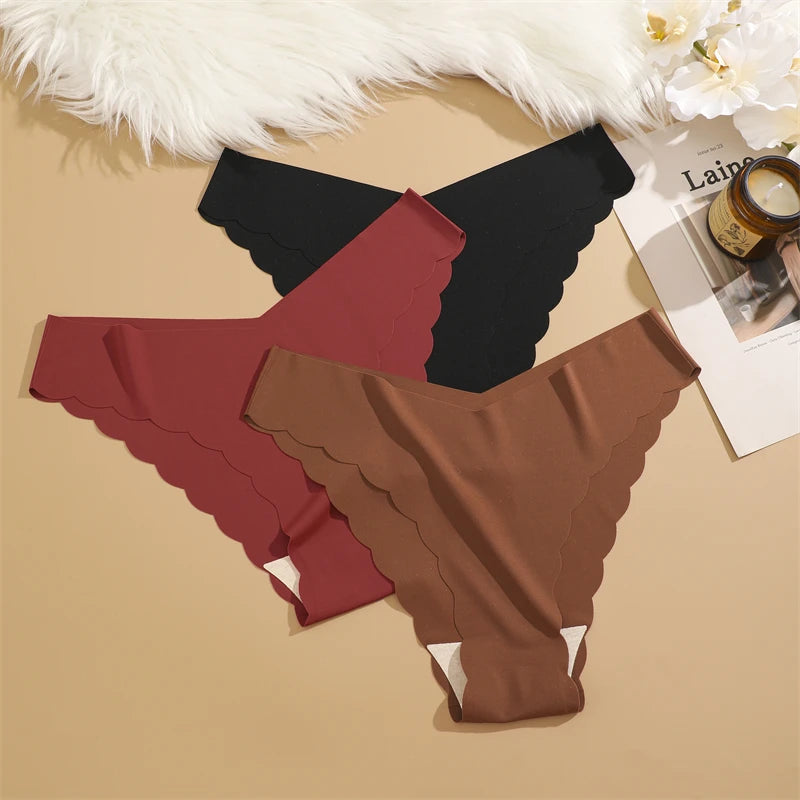 Women's 5Pcs Ice Silk Ruffles Underwear V Waist Panties Seamless Low-Waist Briefs  Comfortable Lingerie