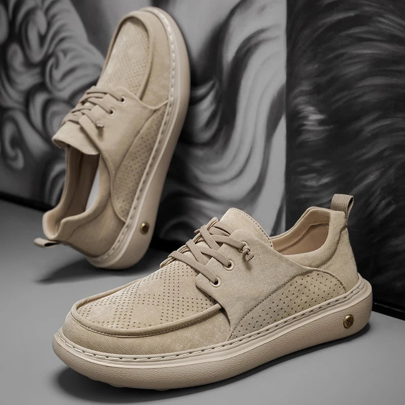 Men's Casual Platform Sneakers - Breathable Lace-Up Tennis Shoes