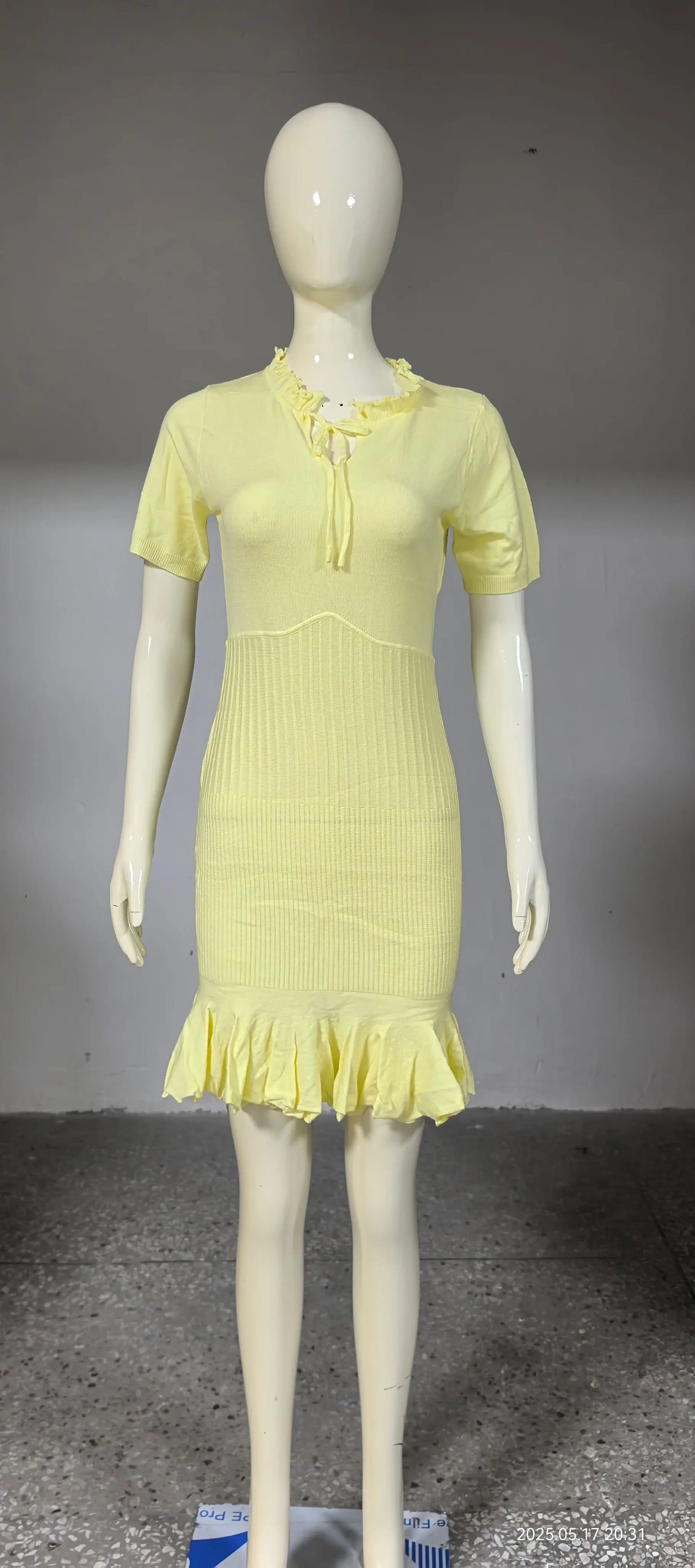 Women's Autumn Tie Front Ribbed Knit Mini Dress - Bodycon Party Dress