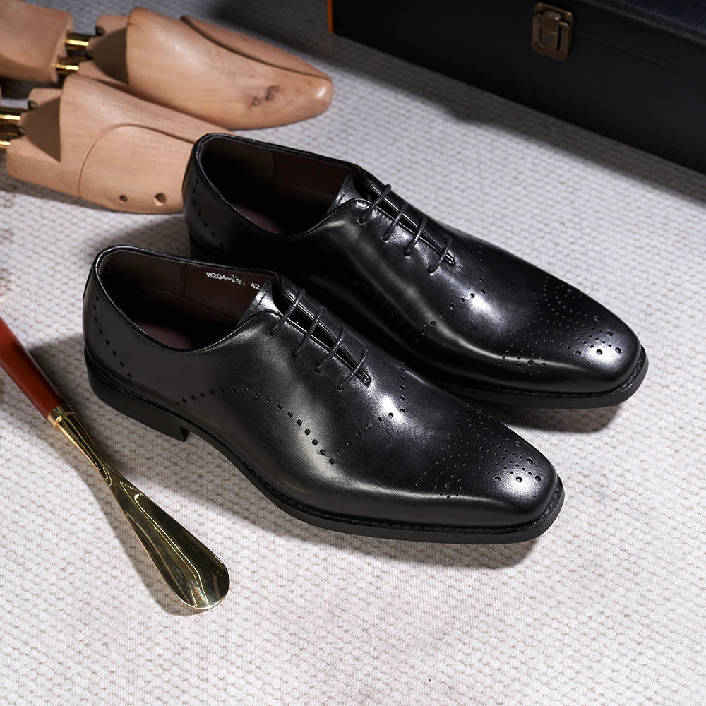 Men's Brogue Italian Genuine Leather Formal Classic Lace-Up Office Oxford Shoes