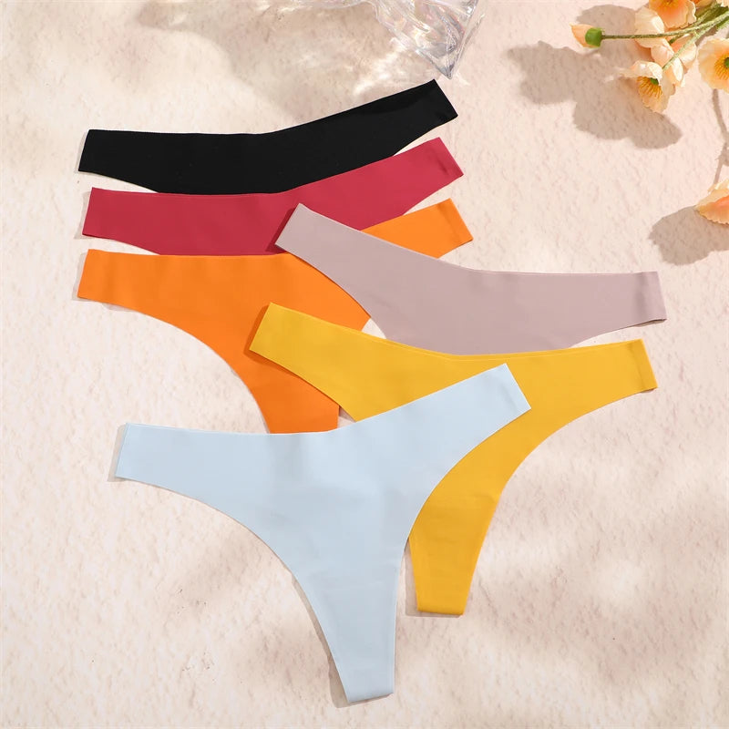 3PCS Women Ice Silk Seamless Underpants Panties, V-Waist Sport Thongs Low Rise 10 Solid Colours Breathable G-string