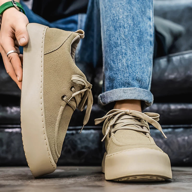 Men's Platform Suede Shoes Lace Up Shoes
