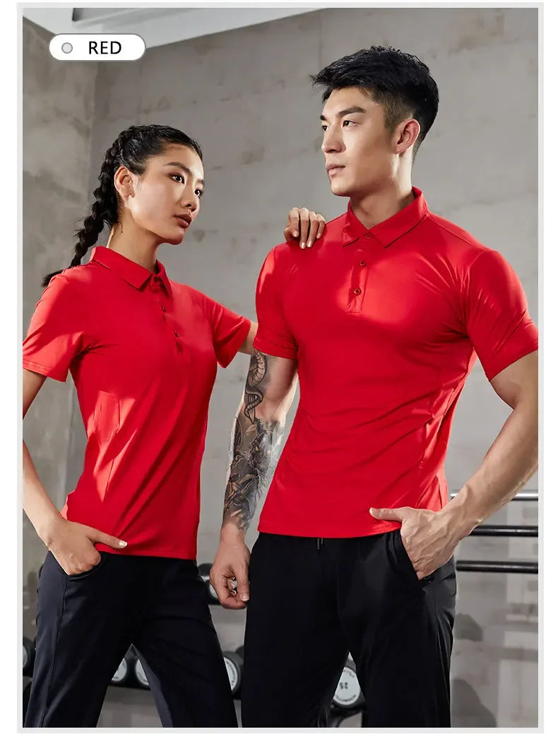 Men's Summer Casual Stretch Gym Muscle Fit Shirt Sports  Quick Dry Ice Silk Short Sleeve Golf Polo Lapel T-Shirt