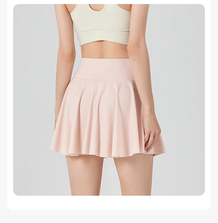 Women's High Waist Tennis Skirt with Built-in Shorts - Quick Dry Athletic Skort