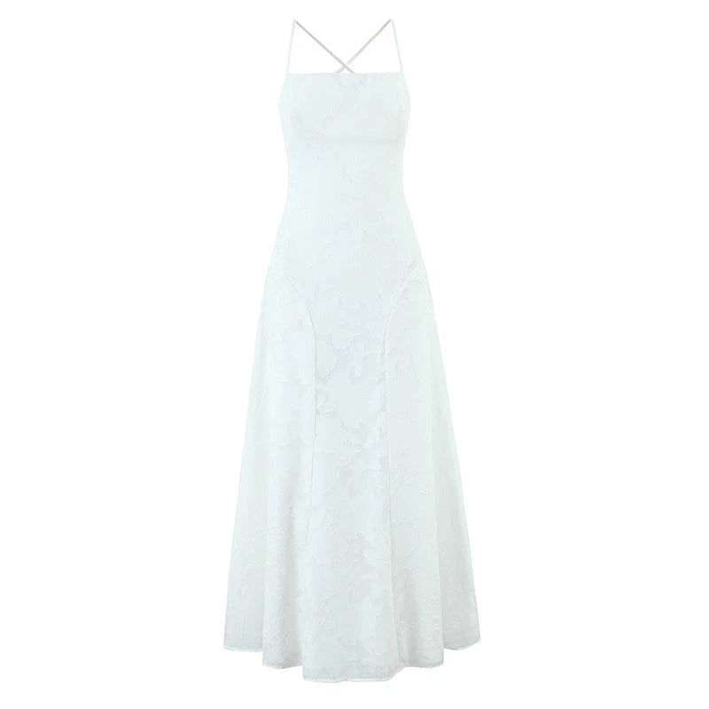 Backless Bandage Evening Dress - Elegant Jacquard A-Line Maxi Dress