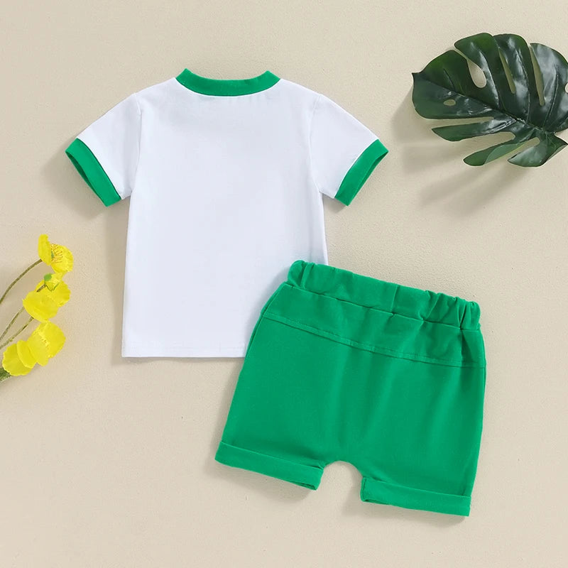 0-3Y Toddler Baby Boys Summer Clothes Sets Short Sleeve Letter Duck Print Tops and Drawstring Shorts Set