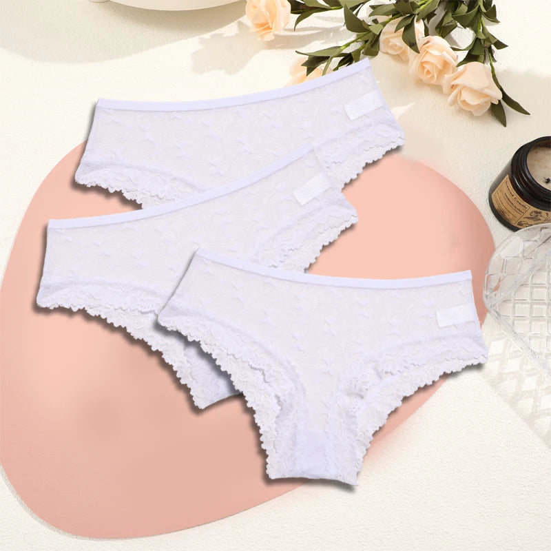 Women's Lace Underwear 3-Piece Set - Floral Hollow Out Briefs