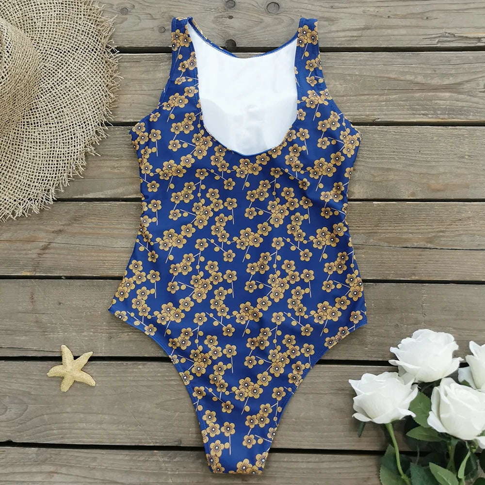 Women's Print One Piece Swimsuit Vintage Retro Backless Monokini