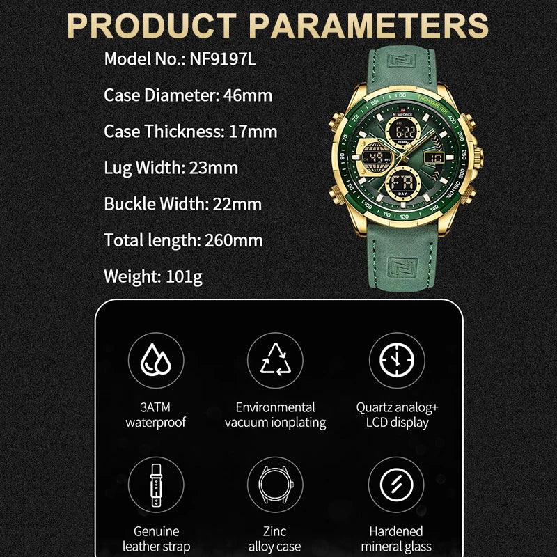 Men's Leather Military Sport Waterproof Watch - Chronograph Quartz Wristwatch