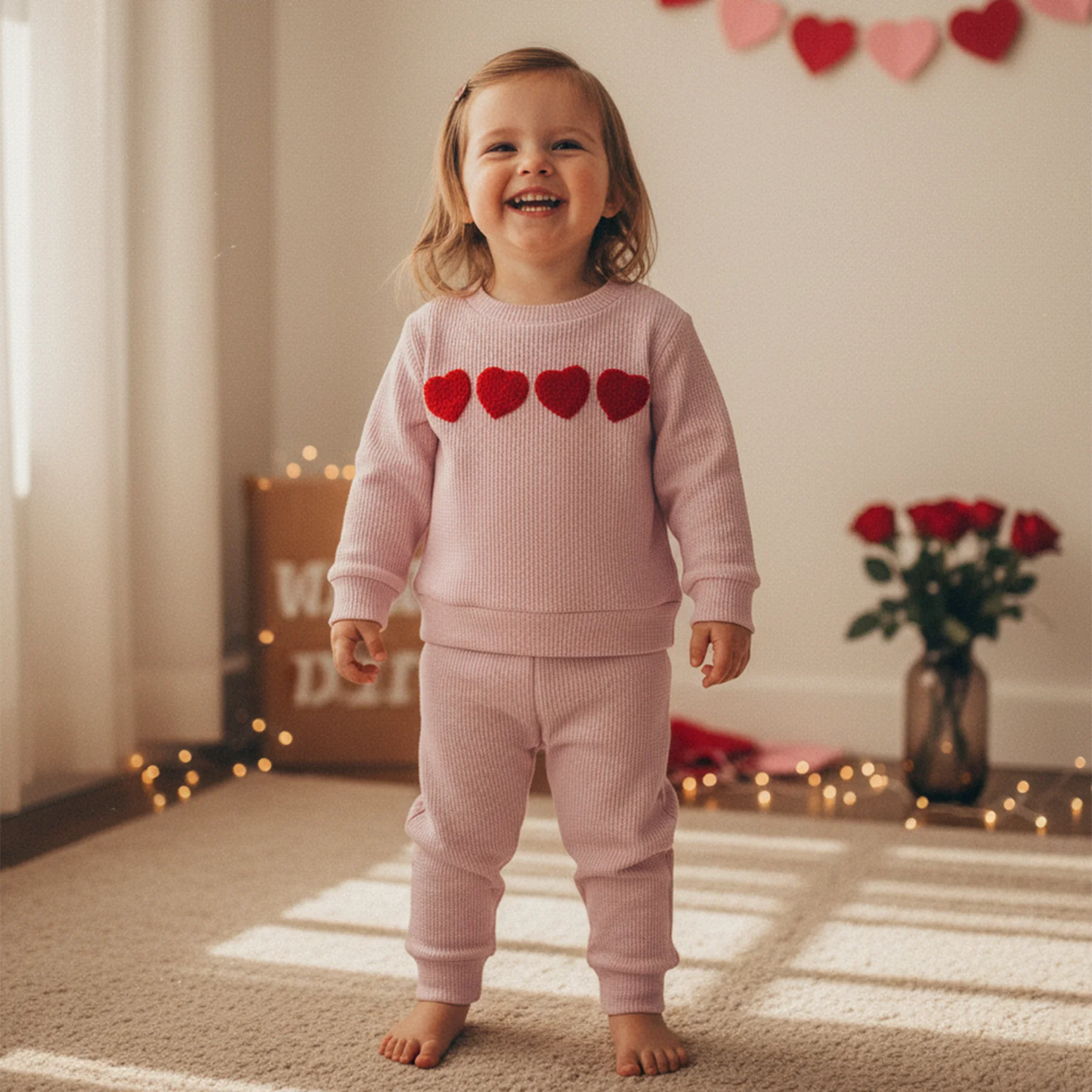 Toddler Baby Girls Valentine's Day Heart Print Long Sleeve Pullover and Pants Set