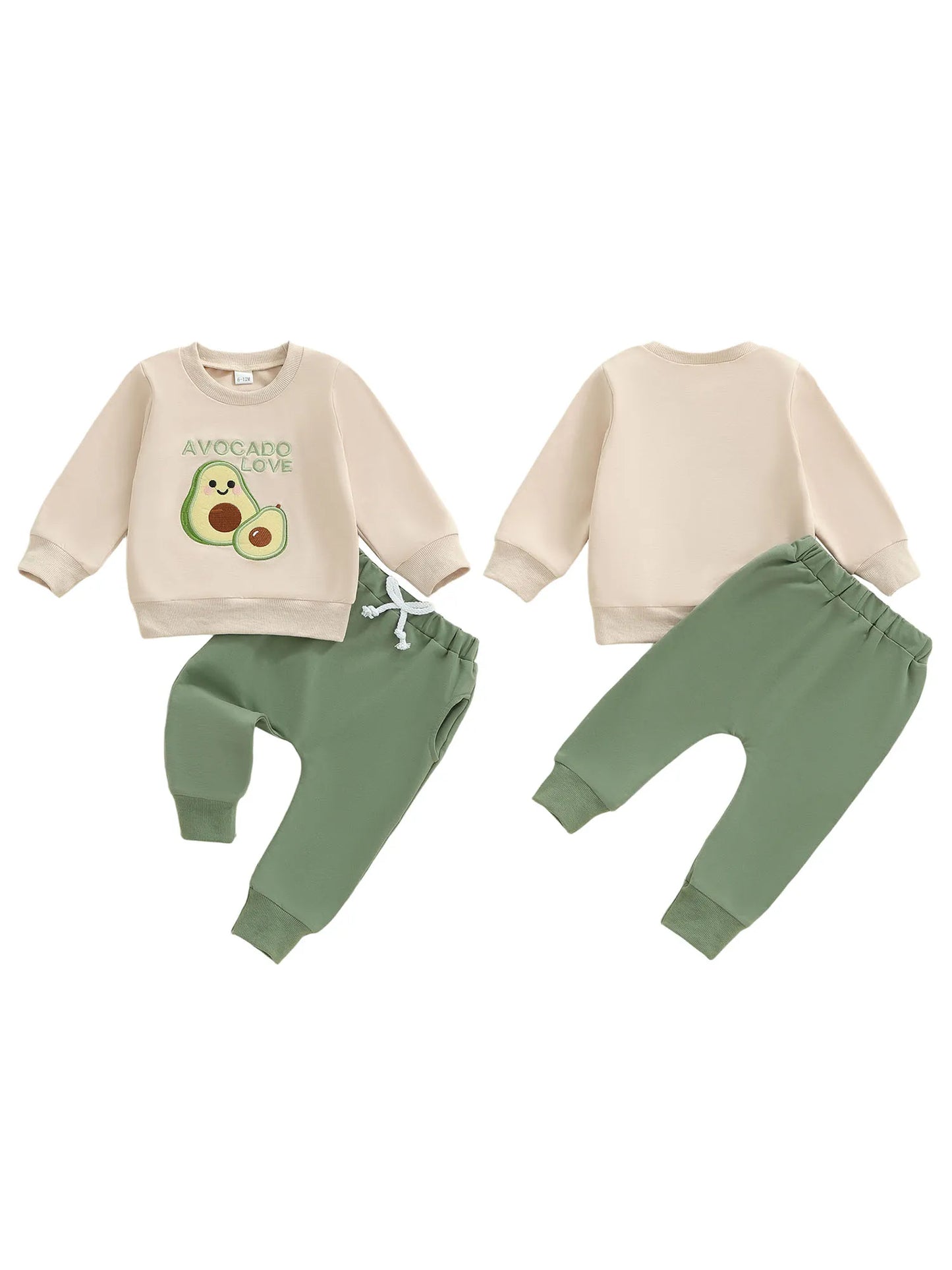 Infant Baby Boys Fall Winter Clothes Set - Fruit Letters Embroidery Long Sleeve Pullover Sweatshirt & Solid Pants