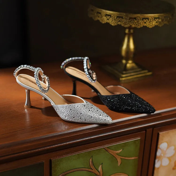 Women's Pointed Toe Rhinestone Wedding Sandals - Bowknot Pendant Pumps